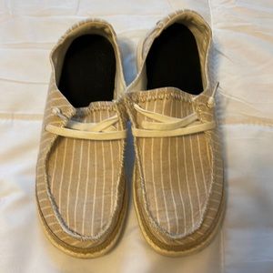 Hey dude khaki with white stripe shoes